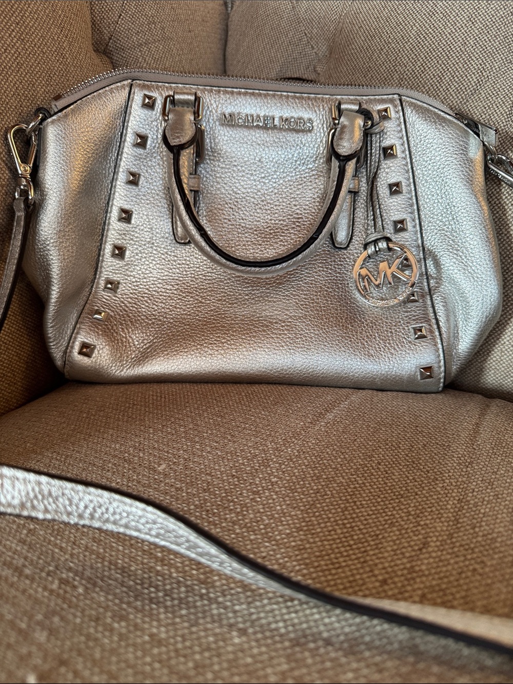 Michael Kors Silver Metallic Studded Satchel